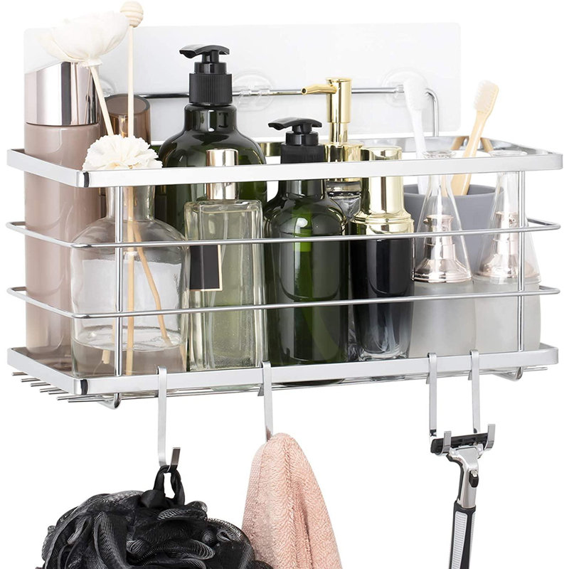 Rebrilliant Shower Caddy, Rustproof SUS304 Deep Basket Shelf With Hooks, No Drilling Strong